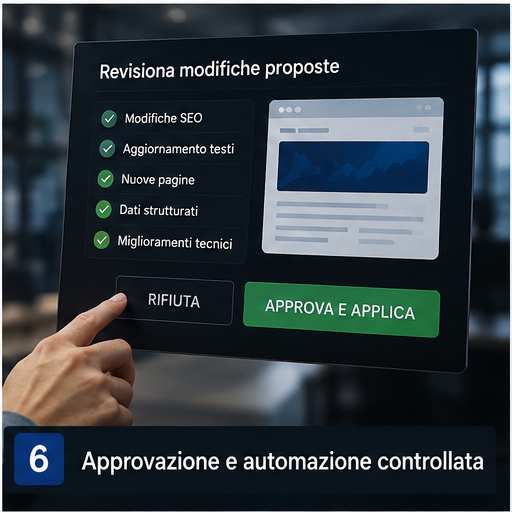 Dashboard di approvazione delle modifiche AI prima della pubblicazione