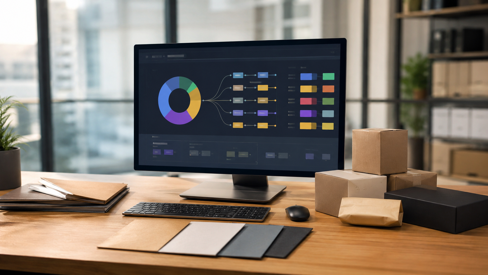 Postazione procurement con dashboard di distribuzione tra più fornitori