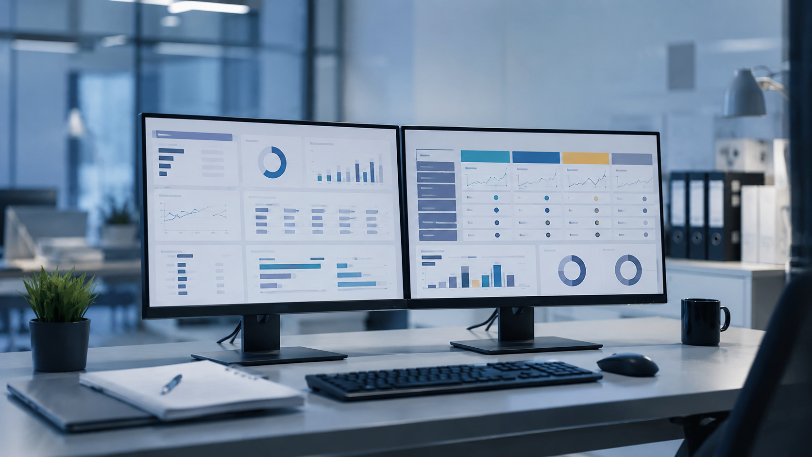 Doppio monitor con dashboard per confronto di offerte e fornitori