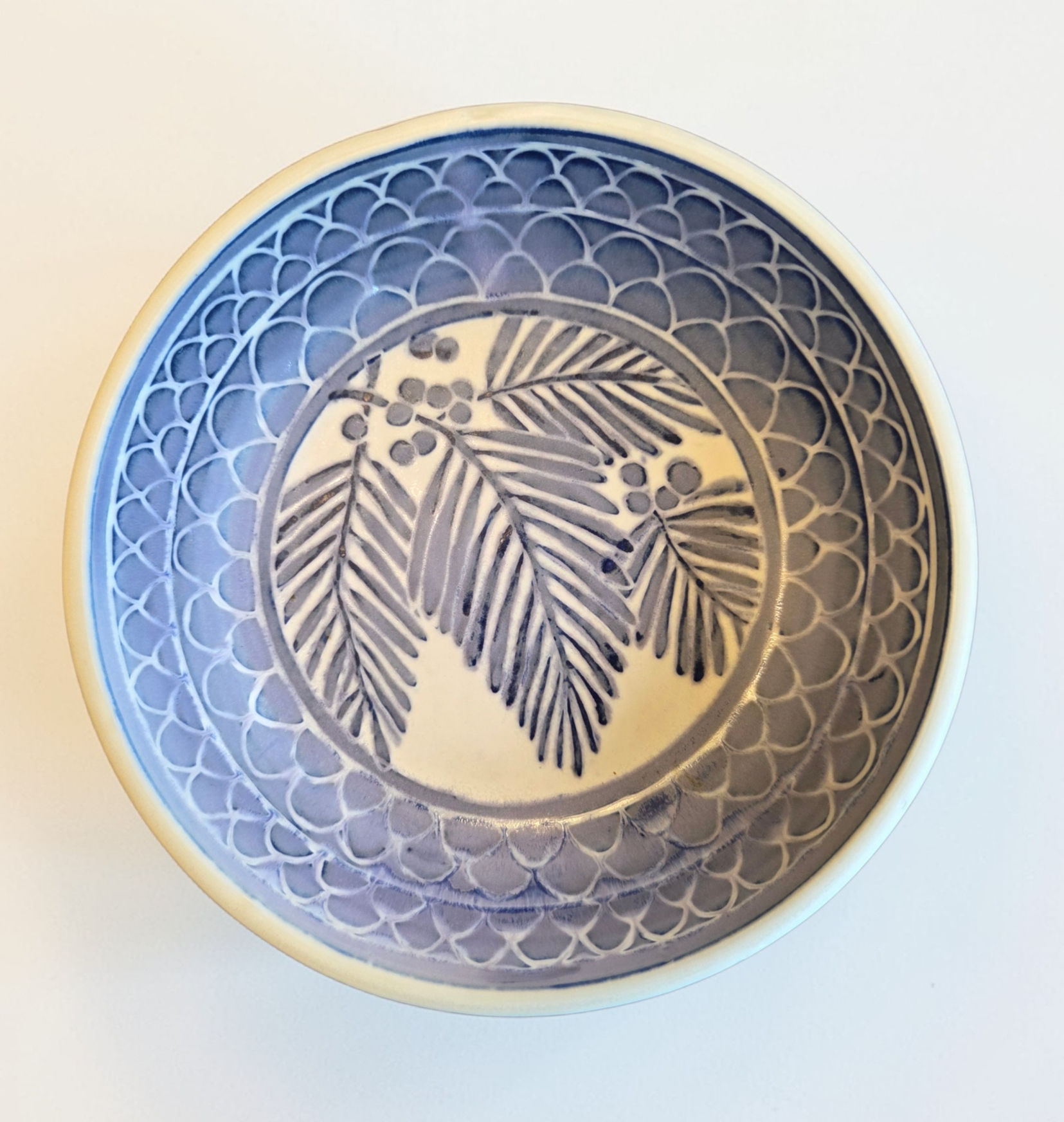 Decorative Porcelain Bowl with Palm Frond