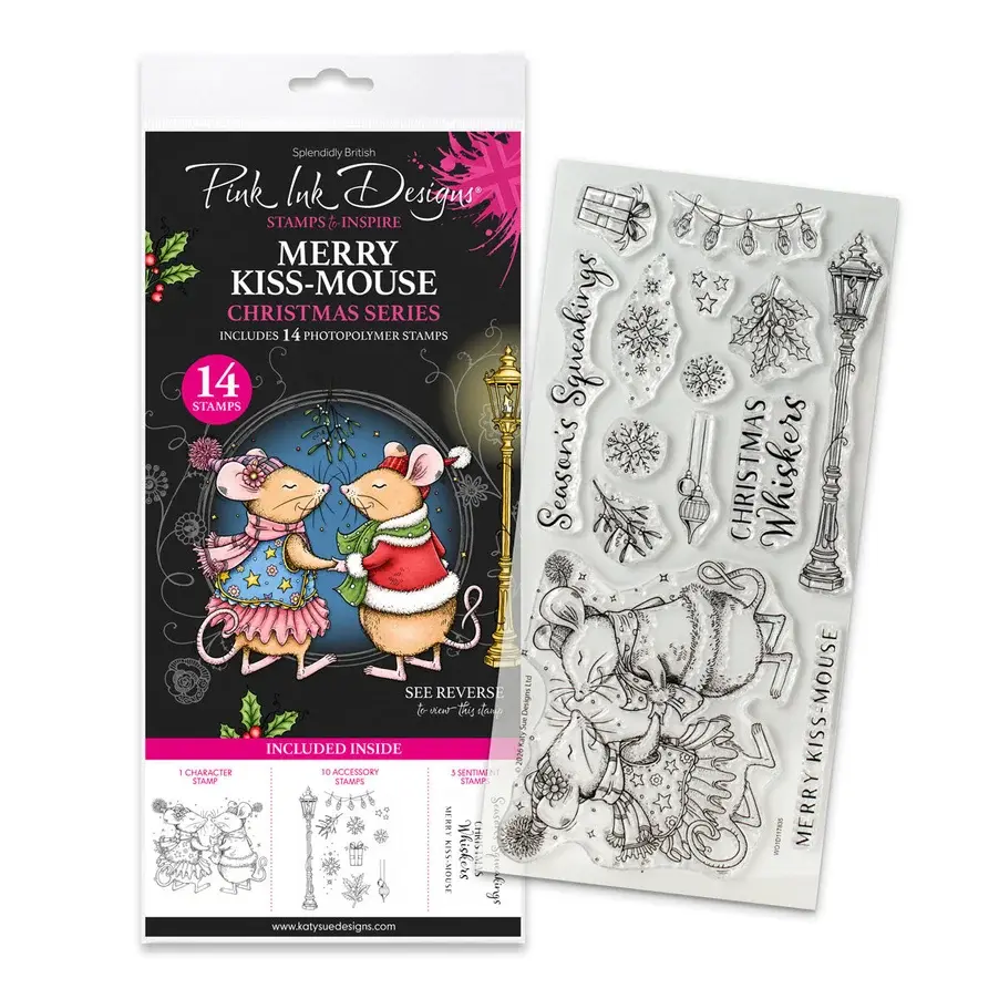 07-0027-PI, pink ink stamps, mice,  couple, seasons greetings