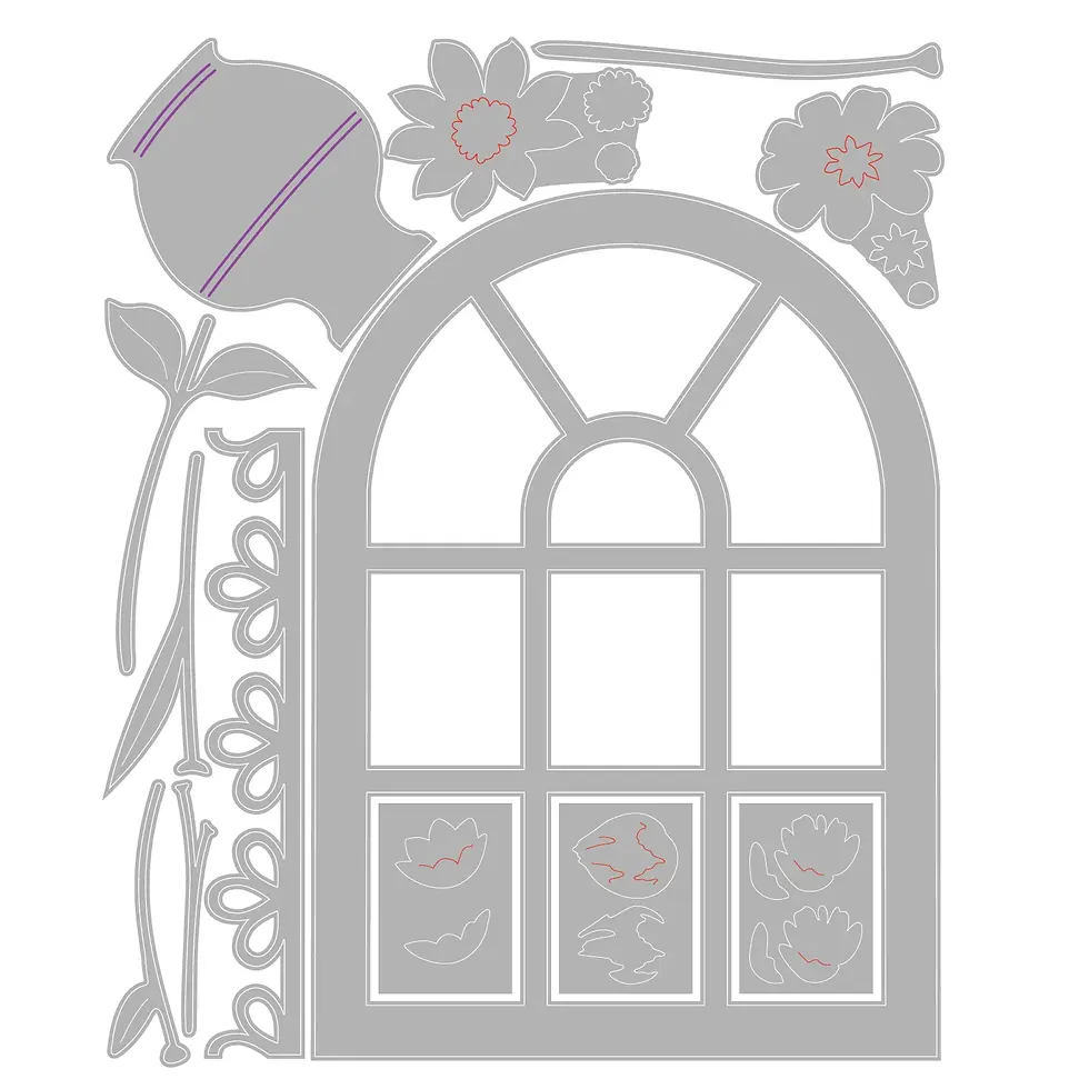 Thumbnail: 666979, sizzix dies, vase dies, window dies, flower dies, arch window die