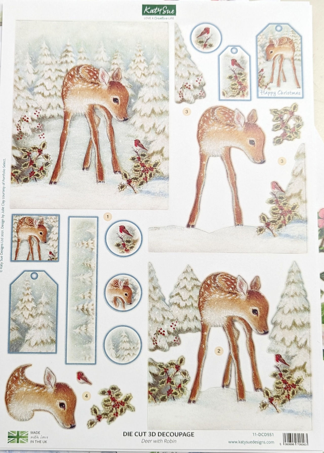 3d decopague, christmas 3d decopague, 11-DCD551, robin, deer, reindeer