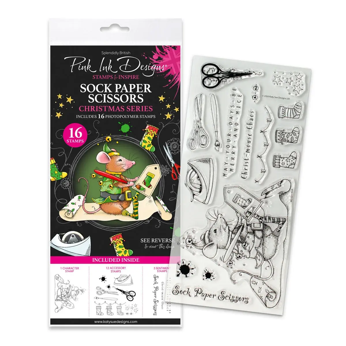 07-0023-PI, pink ink stamps, mice, present wrapping