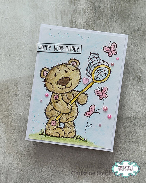 wfrs0173, teddy bear stamps, butterflies, wheelbarrow