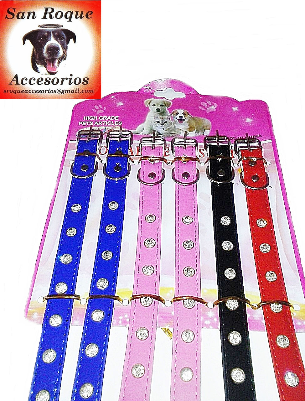 blister collar con strass perro san roque