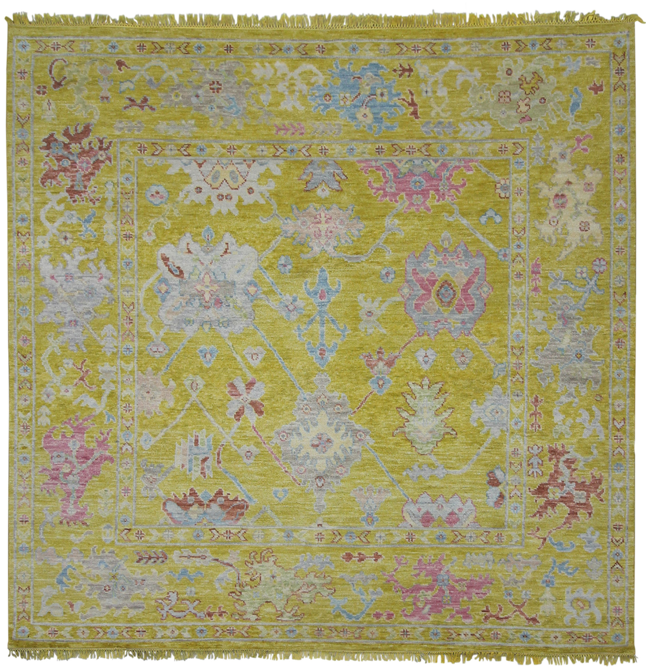 Yellow Square Handknotted Oushak Area Rug 8' x 8' - SKU 2285