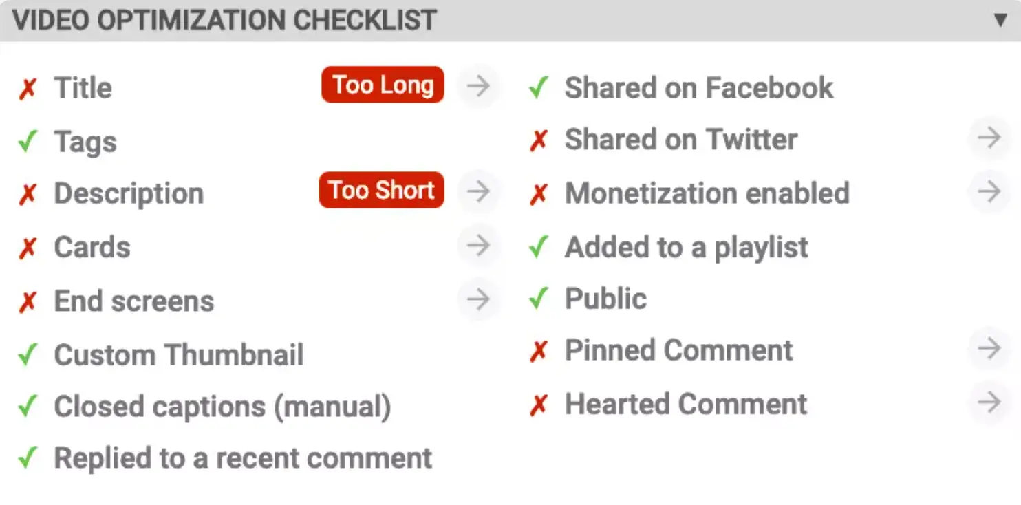 optimization checklist vidIQ