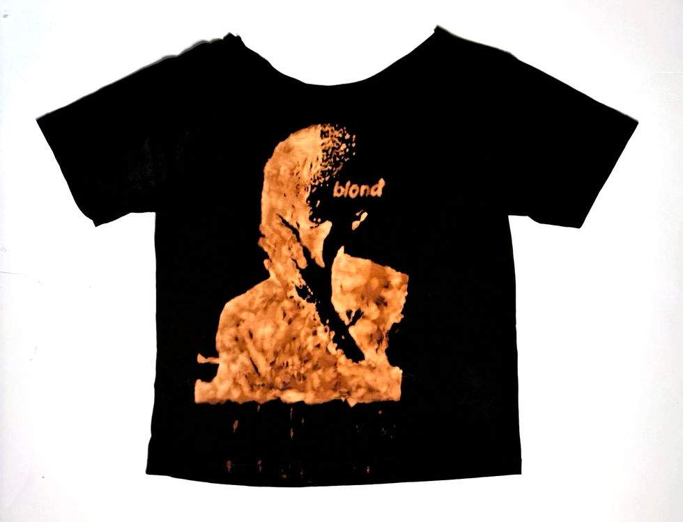 Frank Ocean Blond Album Cover, 2025, Flower Drops, 2025, bleach on a cotton t-shirt