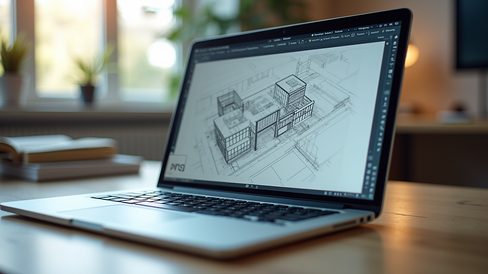 Eye-level view of a laptop screen showing construction project plans
