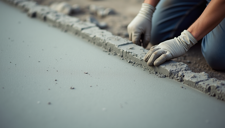 High angle view of a smooth concrete surface being finished