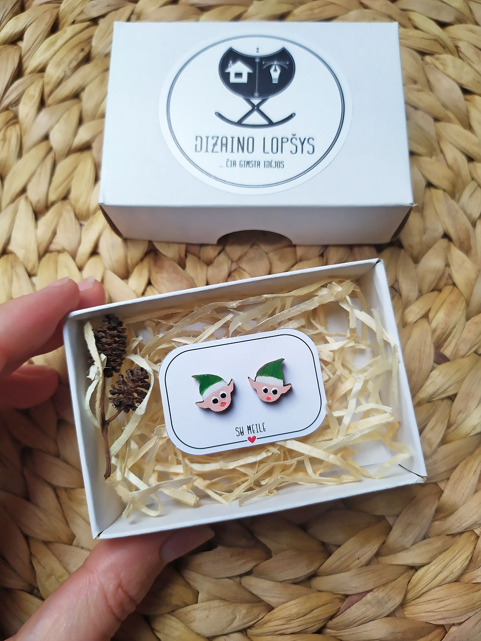 Thumbnail: Handmade wooden Christmas earrings