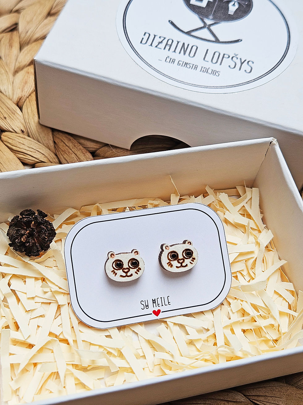 Thumbnail: Mediniai rankų darbo auskarai ''Balti kačiukai''