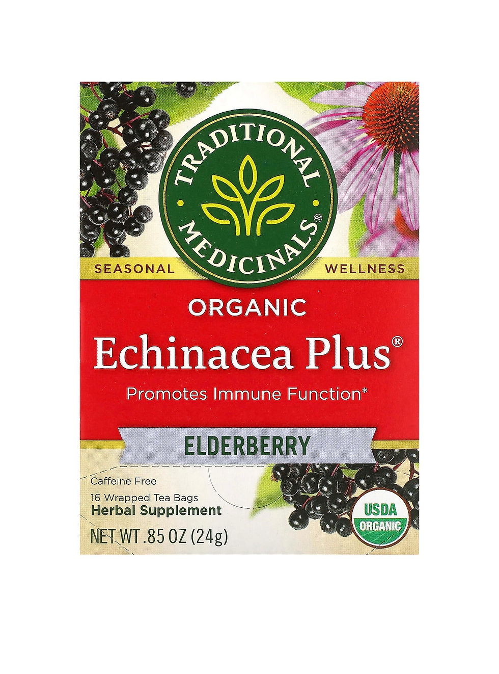 Traditional Medicinals, Organic Echinacea Plus, Elderberry Tea (16 teabags)