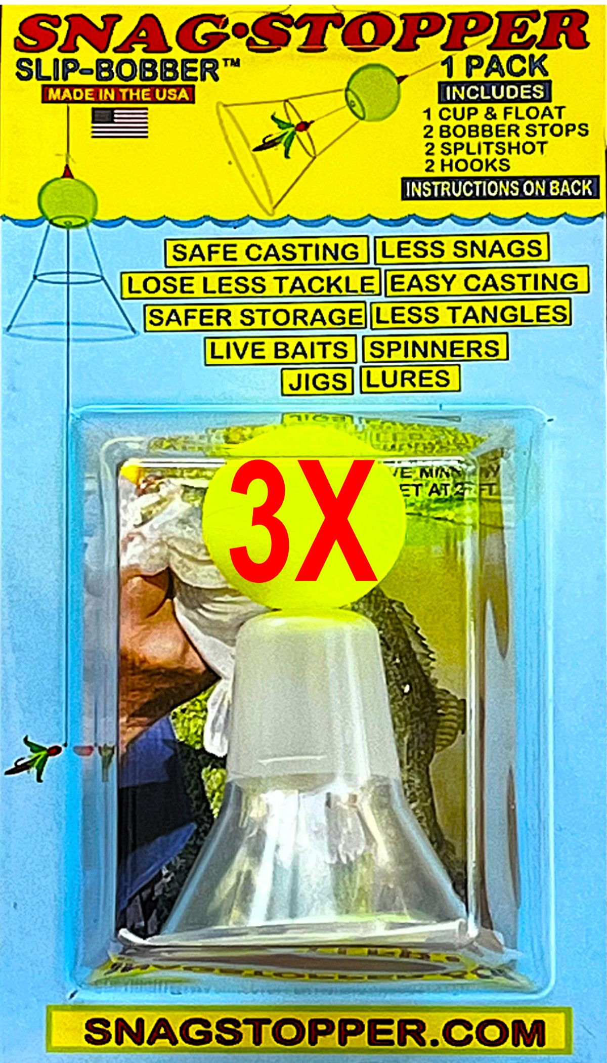 3 - Single Packs Snagstopper Bobber. Tackle included.