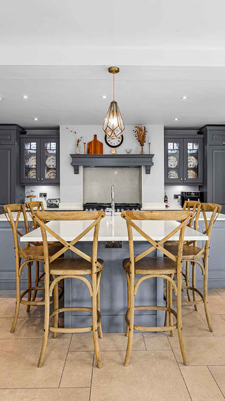 T Shaped Island Shaker Kitchen in Stockton Heath, Warrington with T Shaped Island and Grey Kitchen