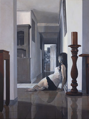Painting of a girl on the floor inspired by Christina's World by Andrew Wyeth