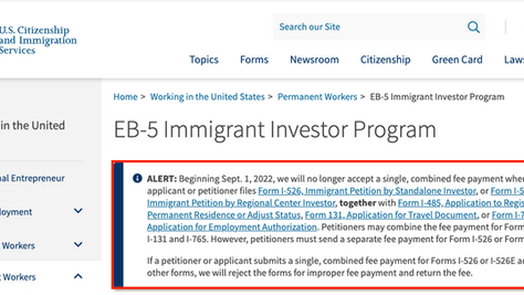【TIN TỨC】 BẮT ĐẦU NGÀY 1/9 USCIS SẼ KHÔNG CÒN CHẤP NHẬN THANH TOÁN KẾT HỢP CHO EB-5