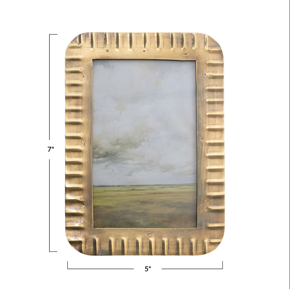 Thumbnail: Metal Ribbed Photo Frame, Antique Brass Finish (Holds 4" x 6" Photo)
