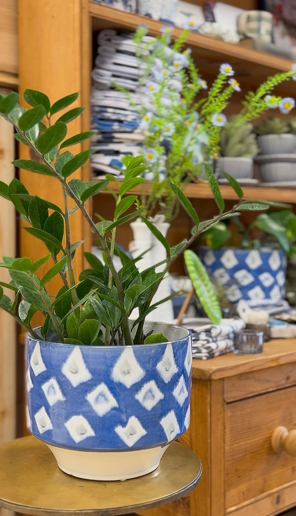Thumbnail: Stoneware Planter with Pattern (Holds 7" Pot) (Each Will Vary)
