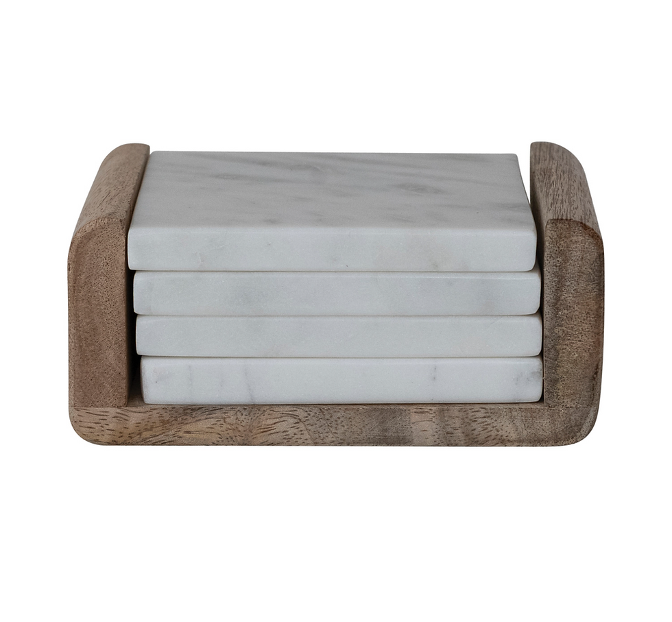 Thumbnail: Marble Coasters with Mango Wood Holder, Set of 5