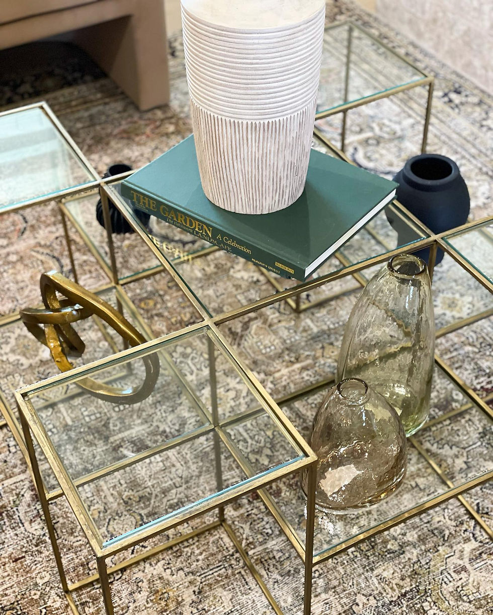 Thumbnail: Glass and Antique Brass Cube Accent Table
