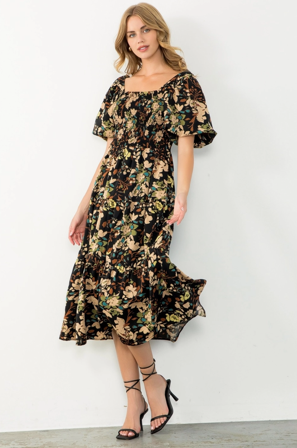 Puff Sleeve Smocked Floral Dress