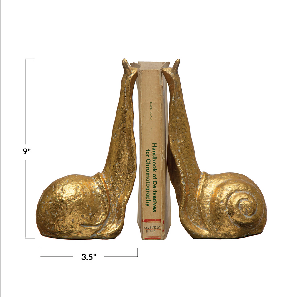 Thumbnail: Cast Iron Snail Bookends, Distressed Gold Finish, Set of 2