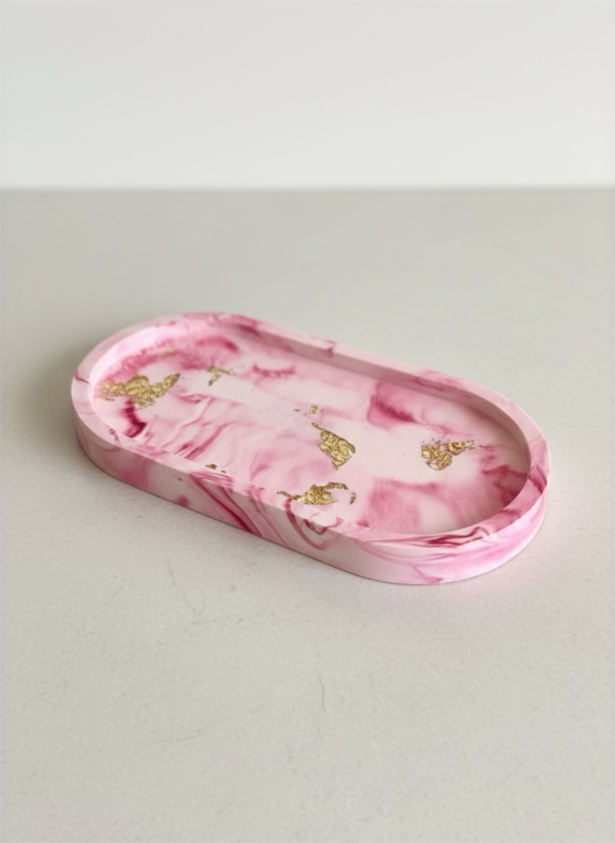 Pink & Gold Marble Oval Tray