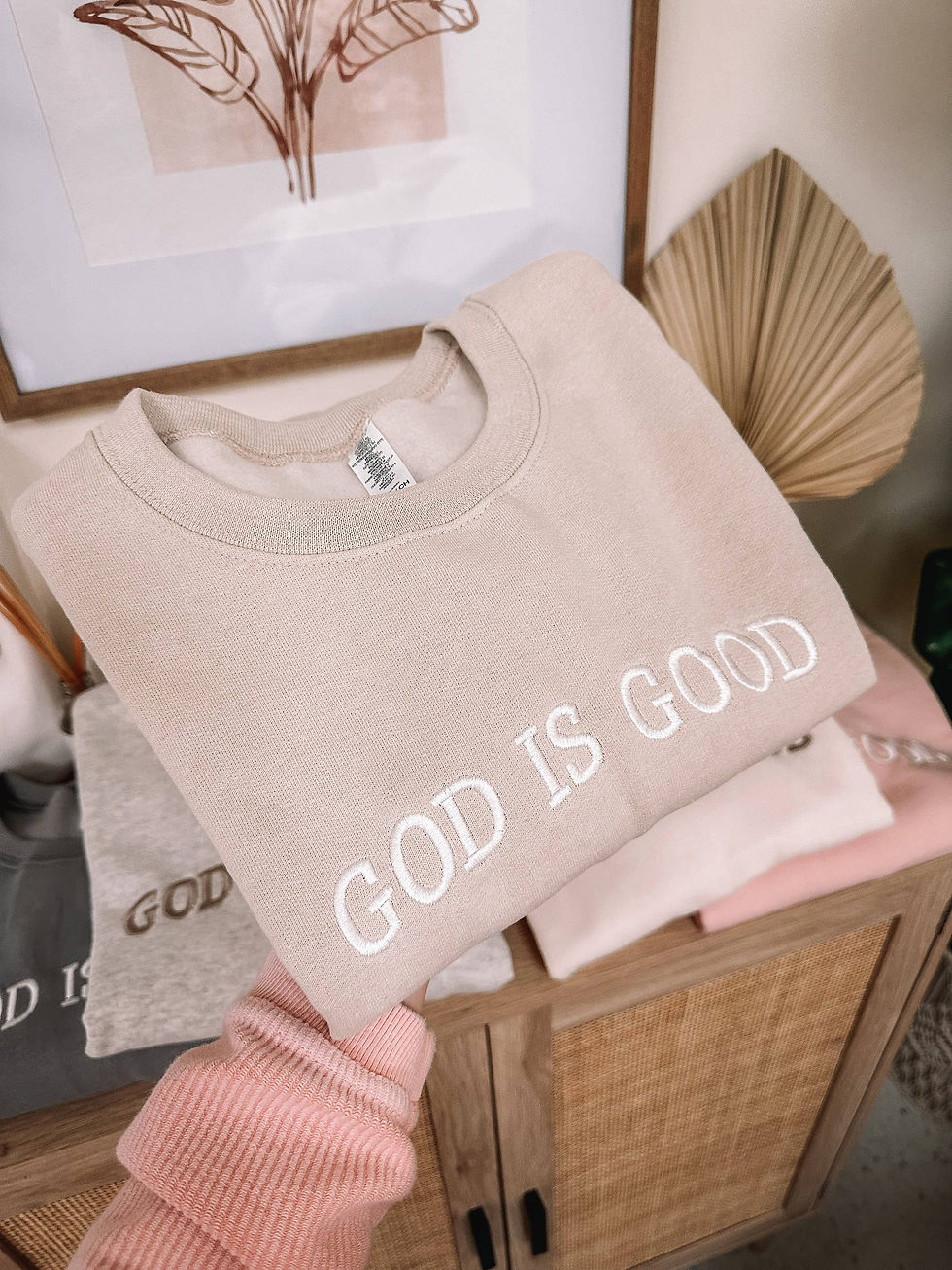 Thumbnail: Embroidered GOD IS GOOD Sweatshirt: Sand, XLarge