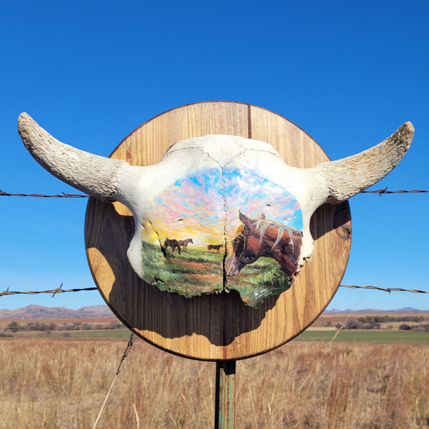 "Daybreak" Hand-Painted Bison Skull