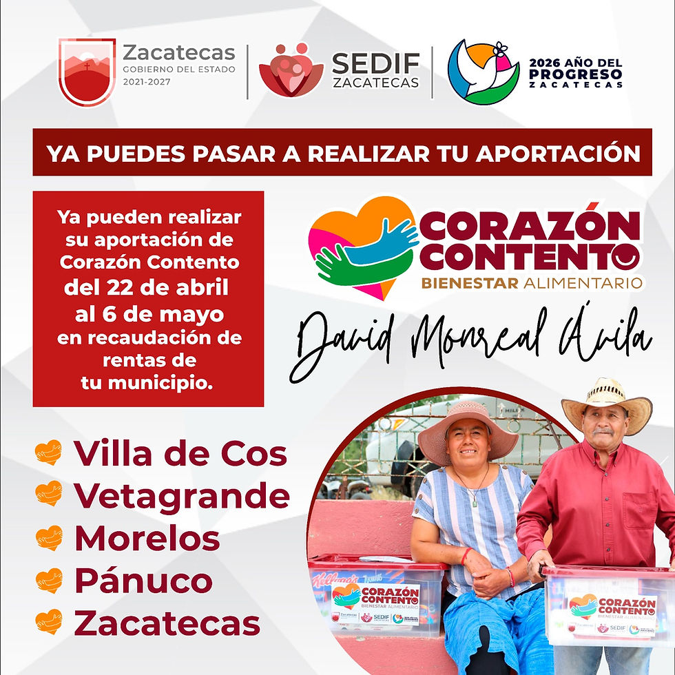 Apertura Gobierno de Zacatecas ventanillas de pago del programa “Corazón Contento”, en modalidad peso a peso