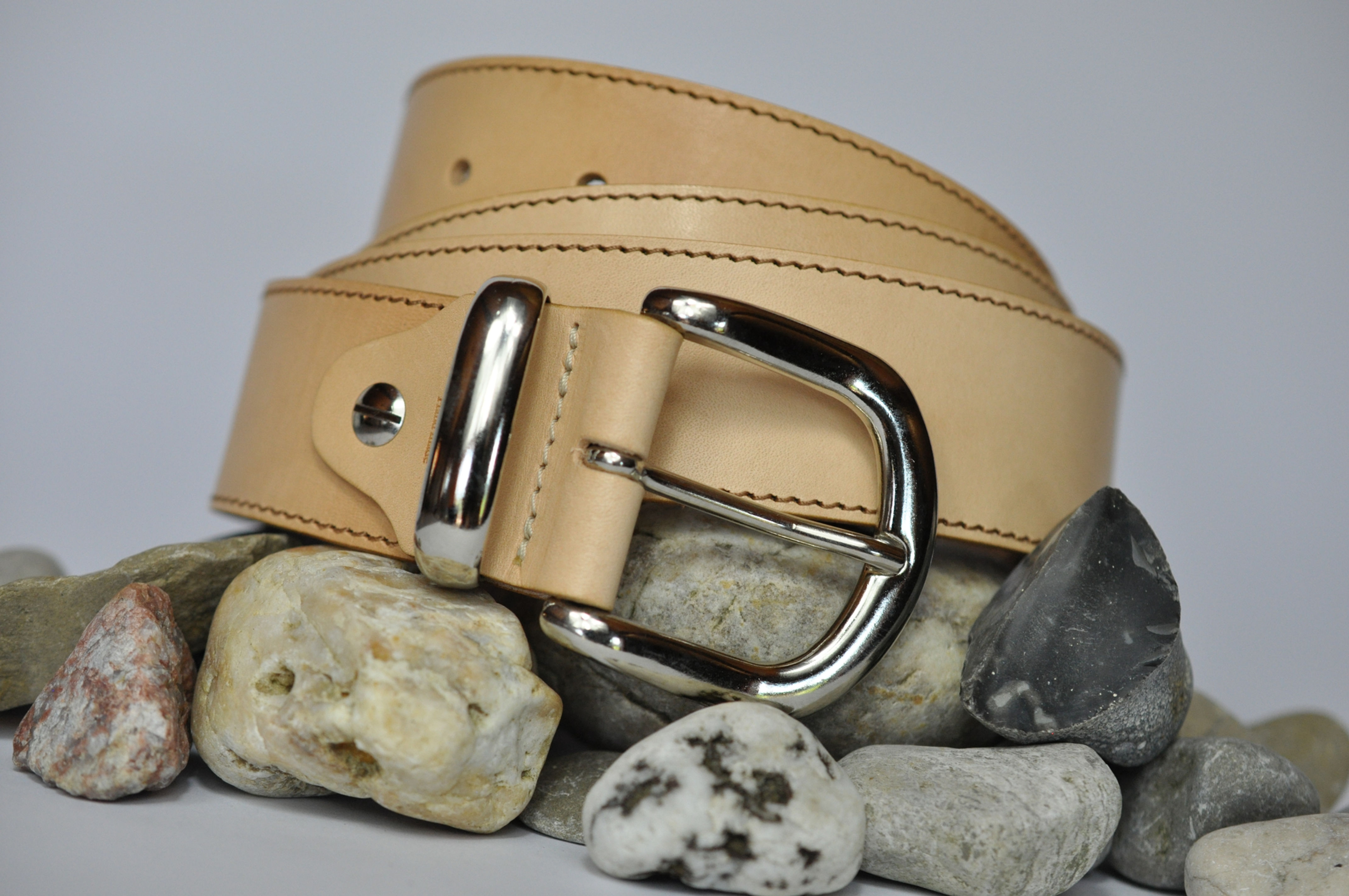 Ledergürtel Natur 4cm - Rindsleder mit Naht