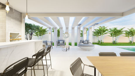 Projeto de interiores - Ambientes minimaista -  área gourmet e varanda (pergolado).