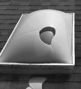 Broken plastic dome skylight