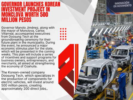 Governor launches Korean investment project in Monclova worth 500 million pesos