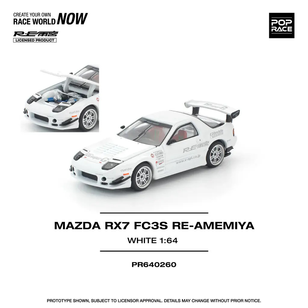 POPRACE 1/64 MAZDA RX7 FC3S RE-AMEMIYA WHITE