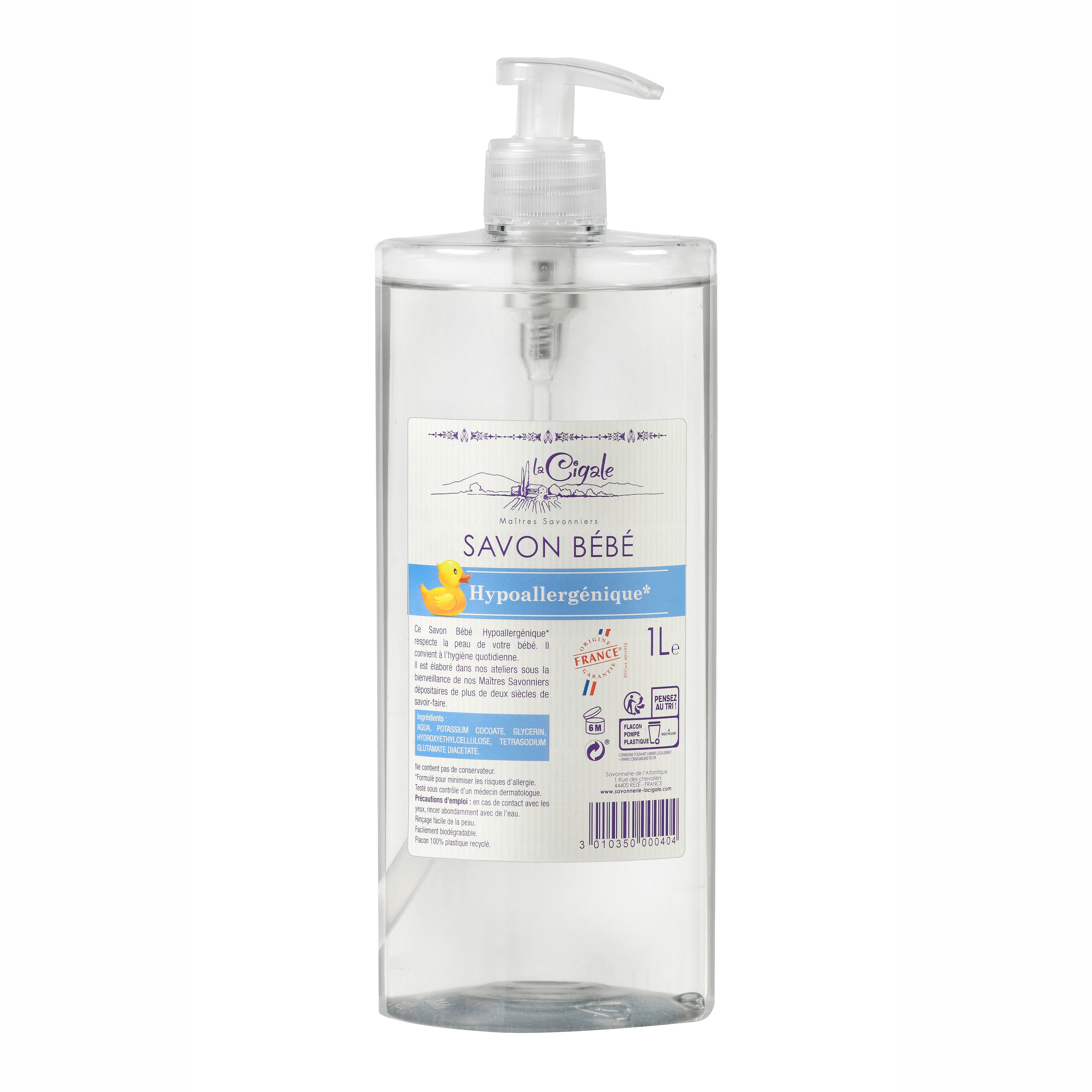 La Cigale Marseille liquid soap Baby hypoallergenic** 1L