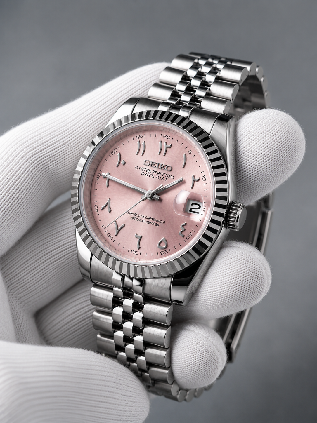 SEIKO CUSTOM MOD - ARABIC DATE WATCH - PINK