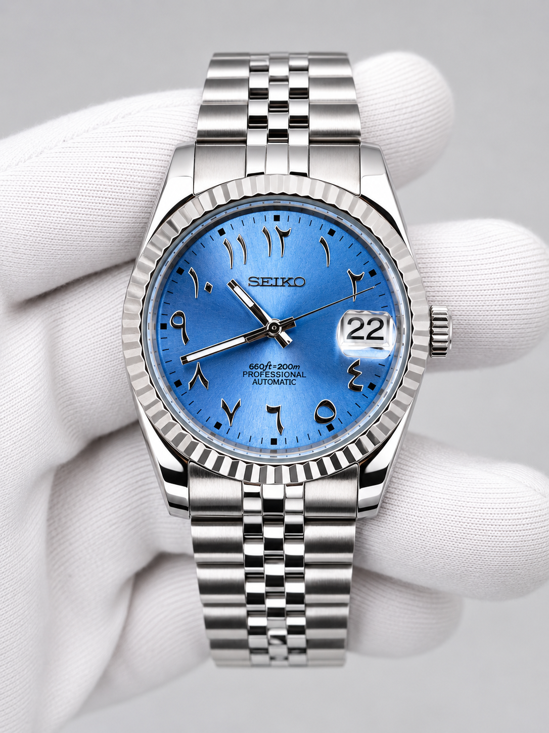 SEIKO MOD - CUSTOM ARABIC DATE WATCH - SKY BLUE