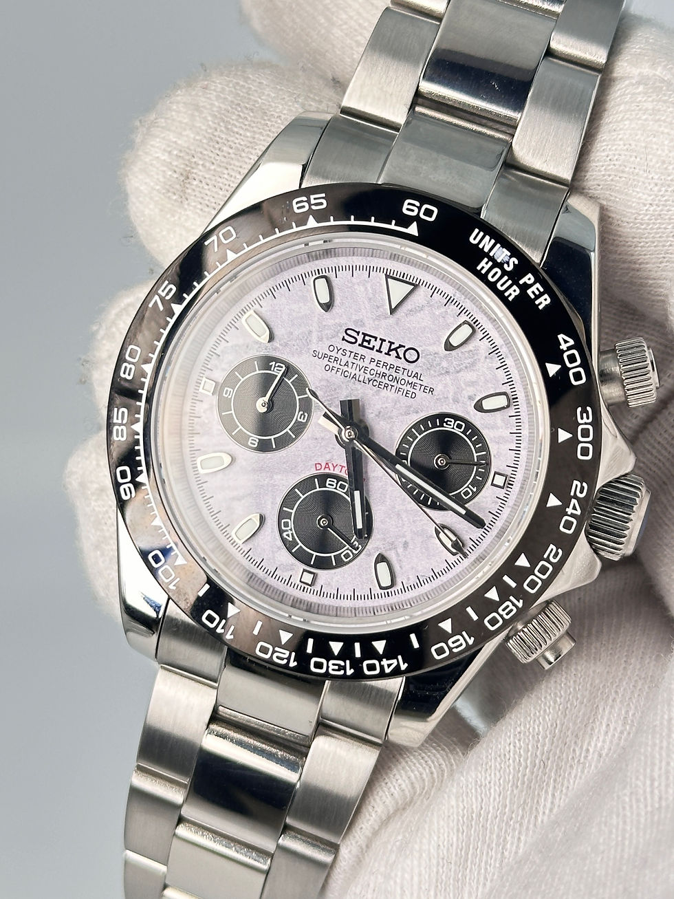 Thumbnail: CUSTOM SEIKO MOD METEORITE CHRONOGRAPH WATCH - STEEL METEORITE