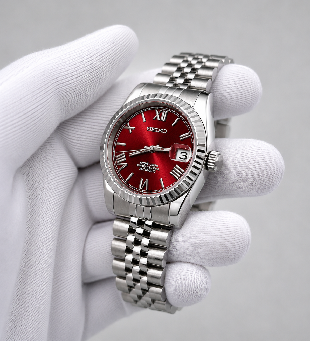 SEIKO CUSTOM MOD - ROMAN STYLE WATCH - RUBY RED