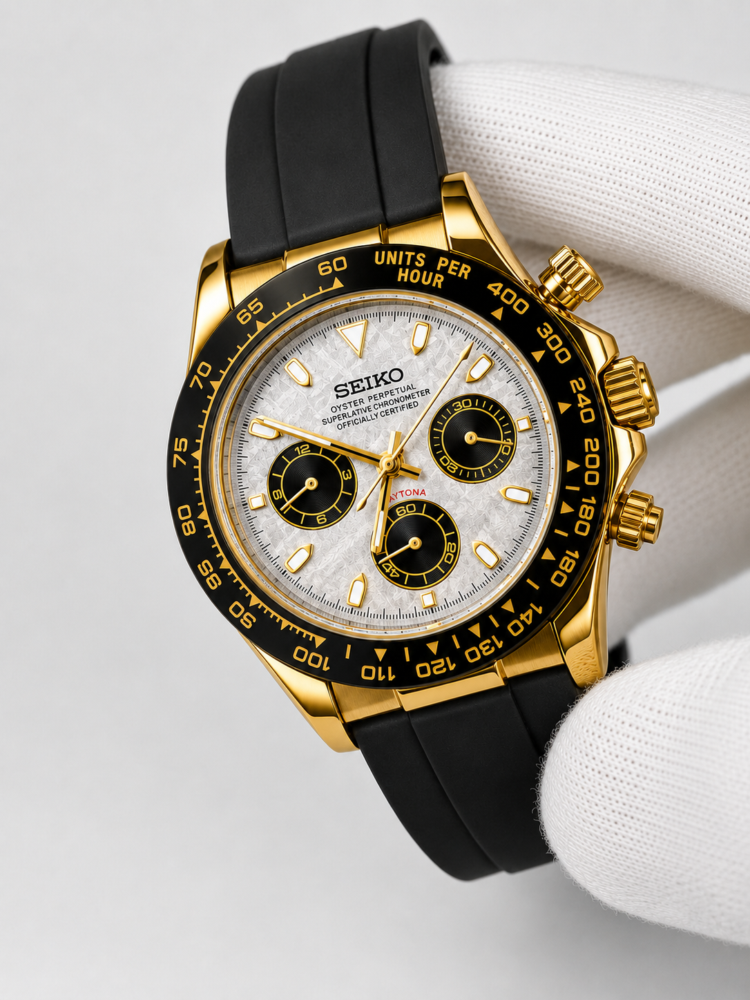 CUSTOM SEIKO MOD METEORITE CHRONOGRAPH WATCH - GOLD METEORITE
