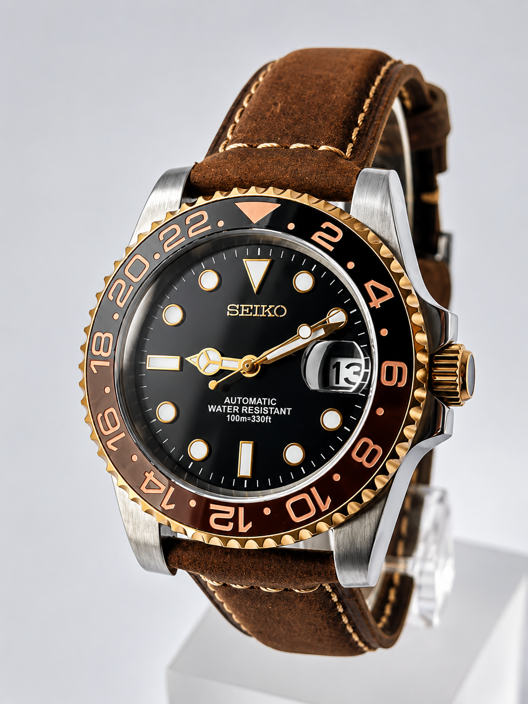 CUSTOM SEIKO MOD ROSE ROOT BEER WATCH NH35 - VINTAGE ROOT BEER