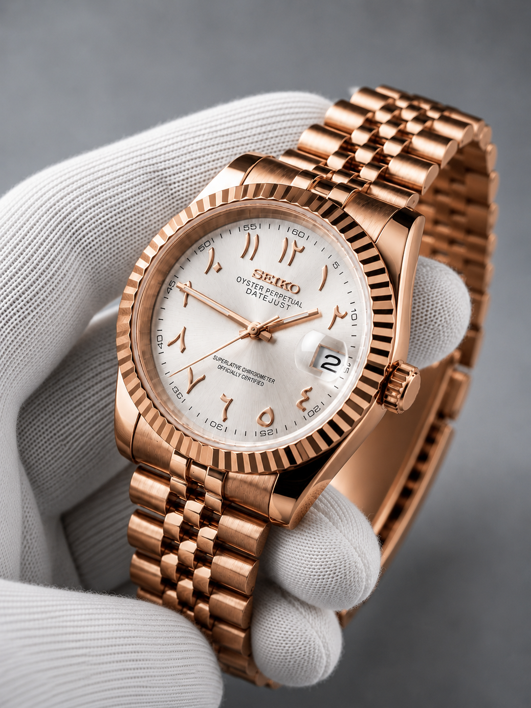 SEIKO CUSTOM MOD - ARABIC DATE WATCH - ROSE SILVER