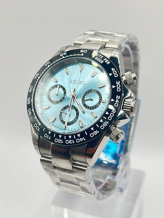 CUSTOM SEIKO MOD PANDA CHRONOGRAPH WATCH - FROZEN BLUE CHRONO