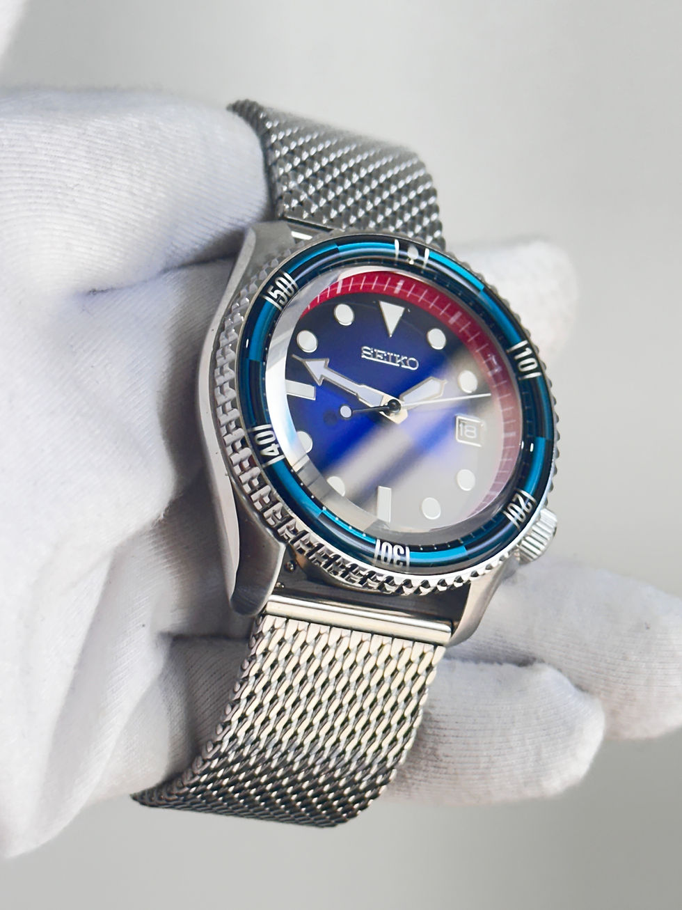 Thumbnail: CUSTOM SEIKO MOD 'ART DECO' WATCH  - BLUE WAVES