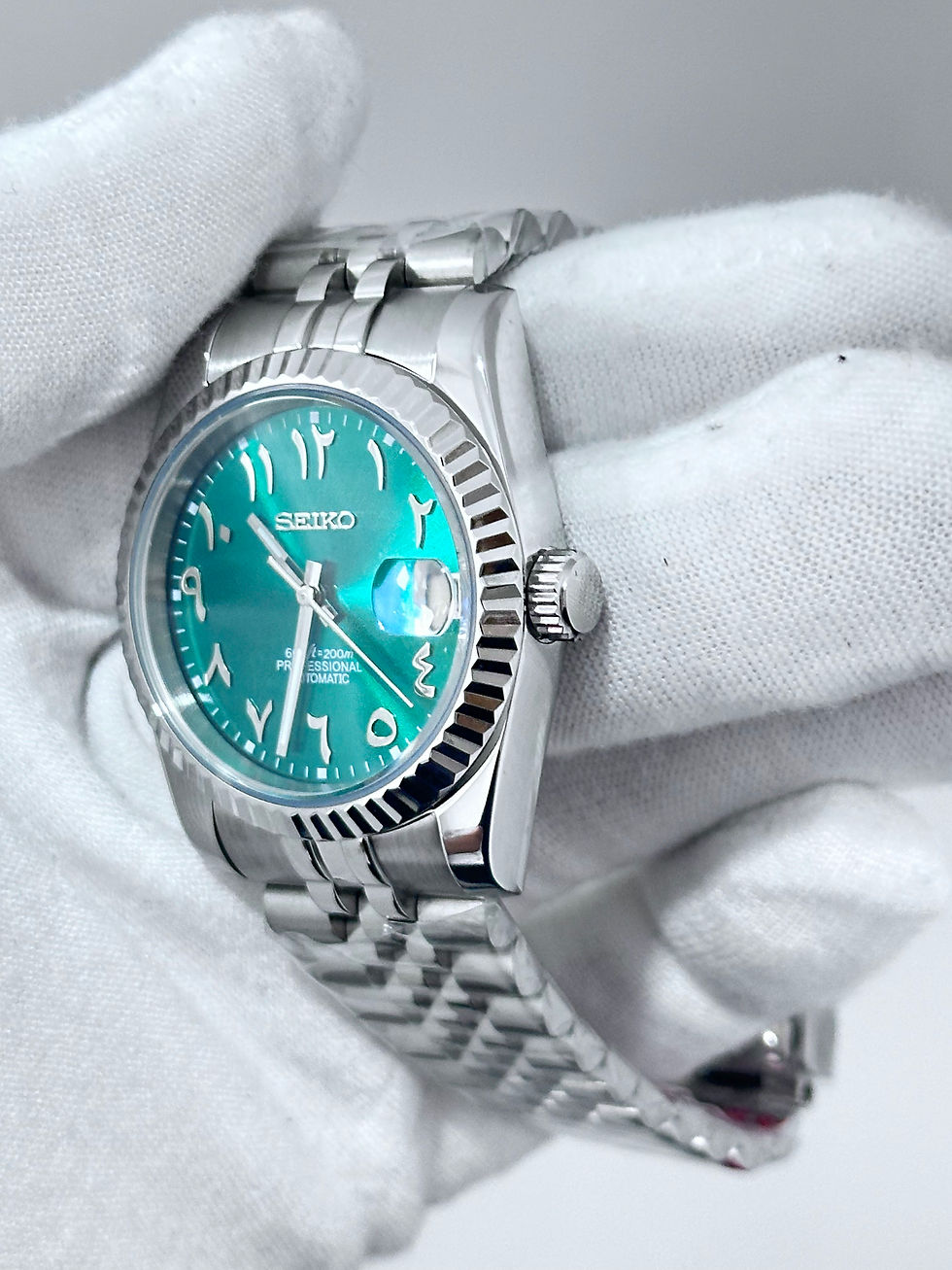 Thumbnail: SEIKO MOD - CUSTOM ARABIC DATE WATCH - GREEN SUNBURST
