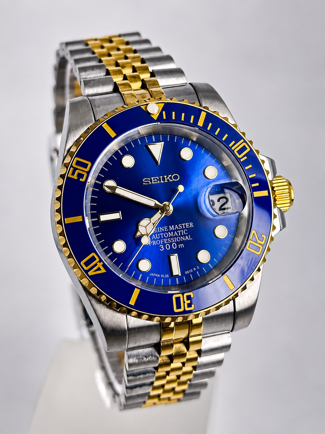 SEIKO CUSTOM MOD - SUB STYLE WATCH - BLUE GOLD TONE