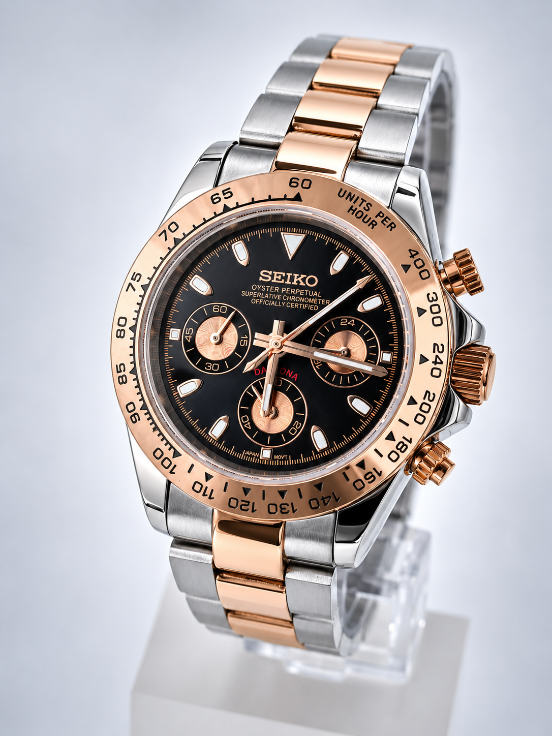 CUSTOM SEIKO MOD ROSE CHRONOGRAPH WATCH - TWO TONE ROSE GOLD